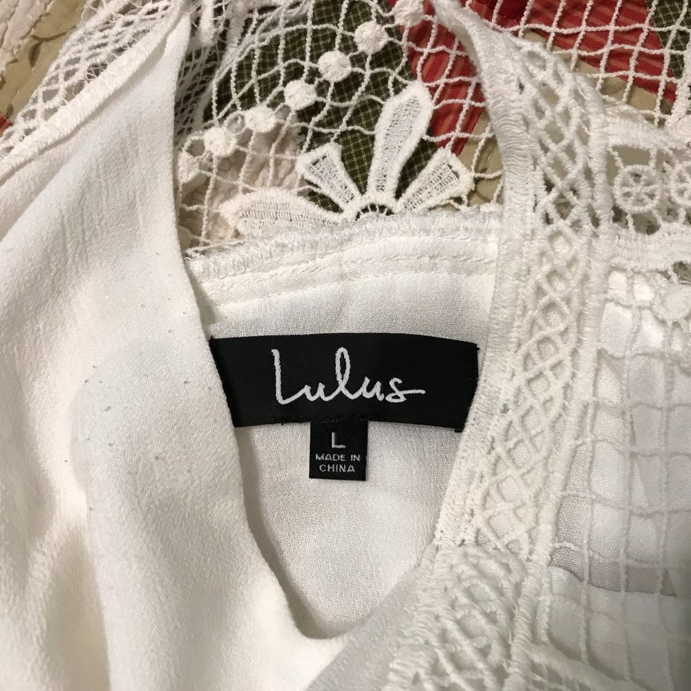 LULU's White Crochet Pleated Mini Dress — Size L - Picture 6 of 7